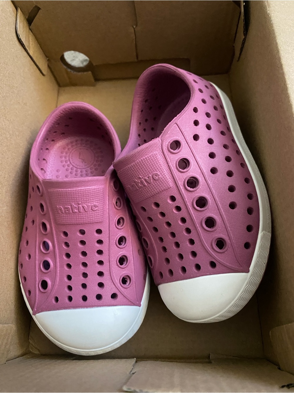 Native Shoes Kids Slip-On Water Shoes in Pink with White Toe